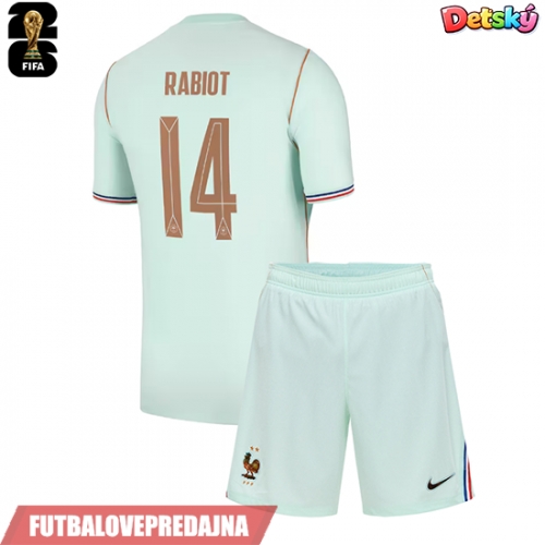 Lacne Dětský Futbalové dres Francúzsko Adrien Rabiot #14 MS 2026 Krátky Rukáv - Preč (+ trenírky)